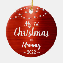 First Christmas Mommy String Lights Name Foto Keramik Ornament