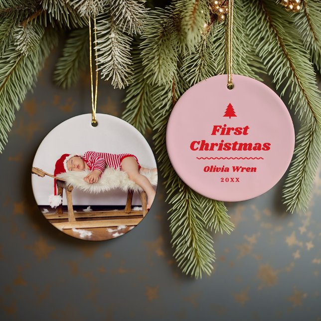 First Christmas Monogram Foto Holiday Ornament (Von Creator hochgeladen)
