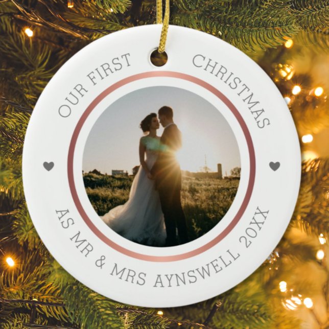 First Christmas Mr. & Mrs. Foto Moderne Elegant Keramik Ornament (Von Creator hochgeladen)