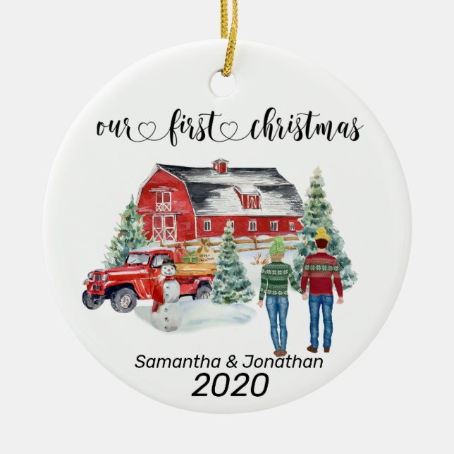 First Christmas Newlyweds Country Barn Winter Keramik Ornament (Vorne)