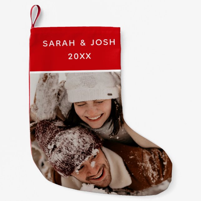 First Christmas Newlyweds Foto & Names Simple Kleiner Weihnachtsstrumpf (Vorderseite)