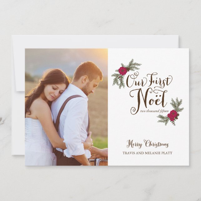 First Christmas Newlyweds Holiday Multi Foto Card Einladung (Vorderseite)
