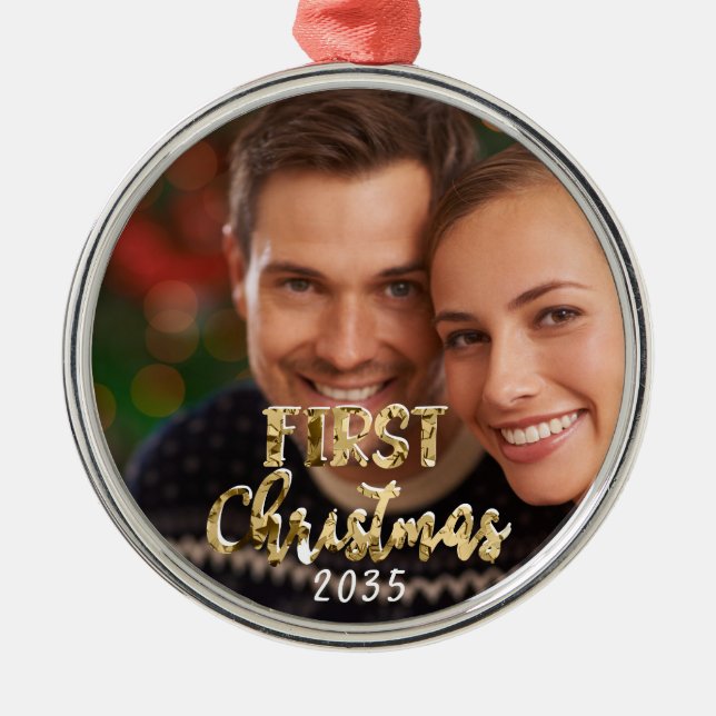 First Christmas Newlywings Foto Keepake Ornament Aus Metall (Vorne)