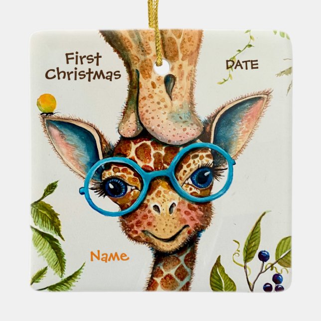 First Christmas Personalized Baby Giraffe Ornament (Vorderseite)