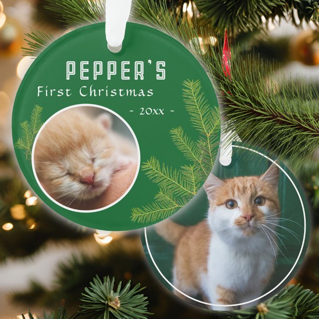 First Christmas Pine Kitten Cat 2 Foto Keepake Ornament (Von Creator hochgeladen)