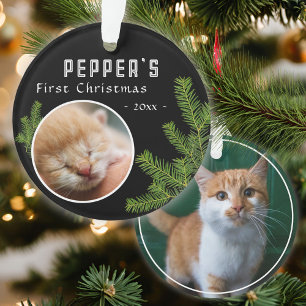 First Christmas Pine Kitten Cat 2 Foto Keepake Ornament