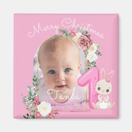 First Christmas Pink Baby Girl Photo floral Magnet