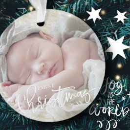 First Christmas Simple Script Custom Baby Foto Ornament