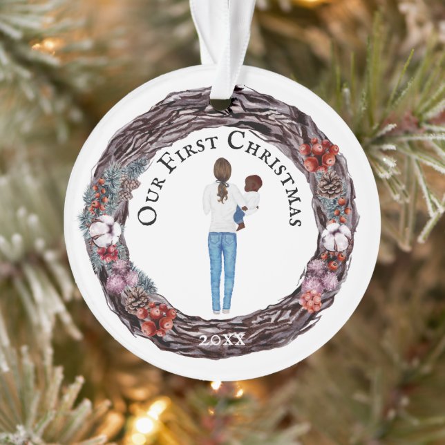 First Christmas Single Mutter Baby DIY FOTO Ornament (Baum)