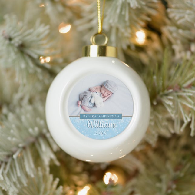 First Christmas Snowflakes Baby Boy Foto Keramik Kugel-Ornament (Baum)