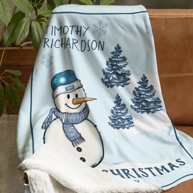 First Christmas Snowman Custom Fleece Blanket (Von Creator hochgeladen)