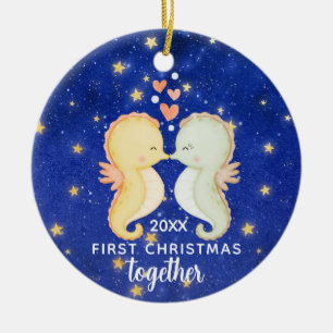 First Christmas Together Custom Seepferd Couple Keramik Ornament