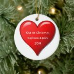 First Christmas Together Cute Red Heart 2019 Cool Keramik Ornament<br><div class="desc">Personalized names and printed with cute red heart design in solid white background. The color of the background can be also change as you want. Feel free to customize by adding your own texts,  names or fotos. You can add your foto on the back side of the ornament easily!</div>