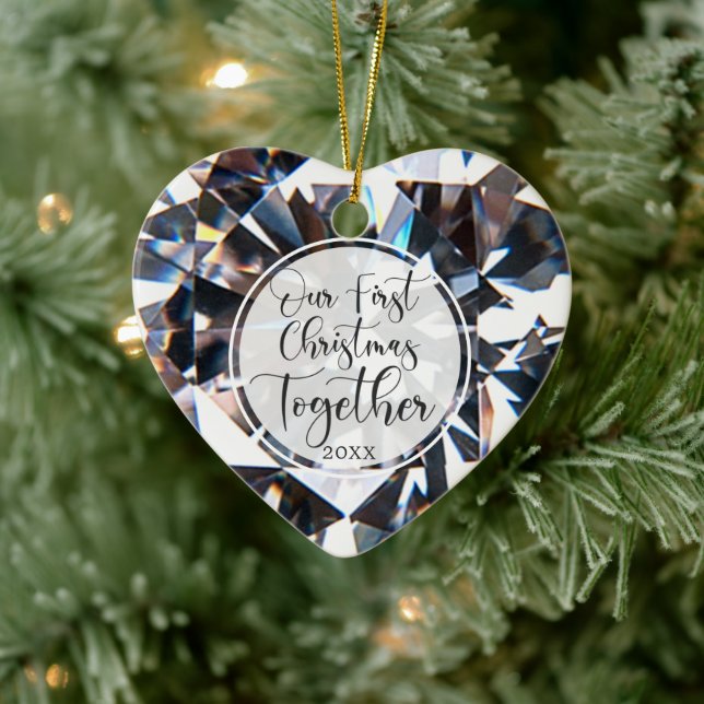 First Christmas Together Foto Kristallherz Keramik Ornament (Baum)