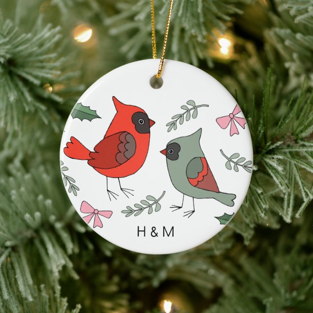 First Christmas Together Kardinal Couple Custom Keramik Ornament (Baum)