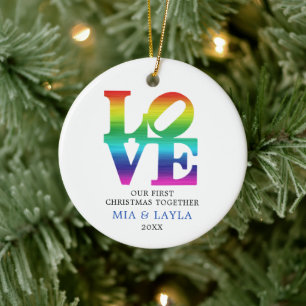 First Christmas Together Personalized Rainbow LOVE Keramik Ornament