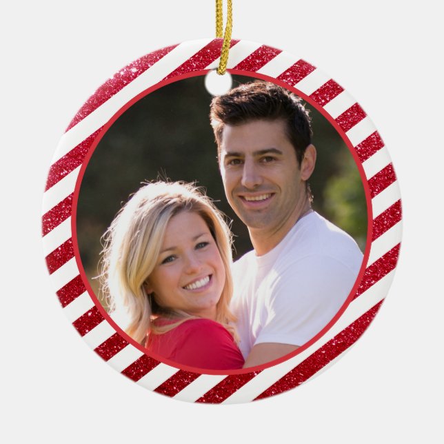 First Christmas Together Red White Foto Couple Keramik Ornament (Vorne)