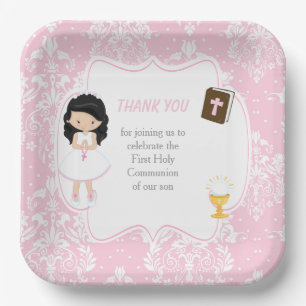 First Communion Black Hair Girl Danke Pappteller