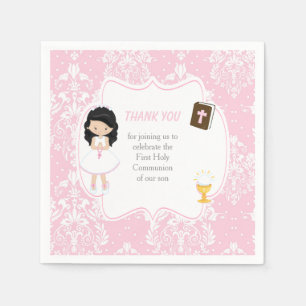 First Communion Black Hair Girl Danke Serviette