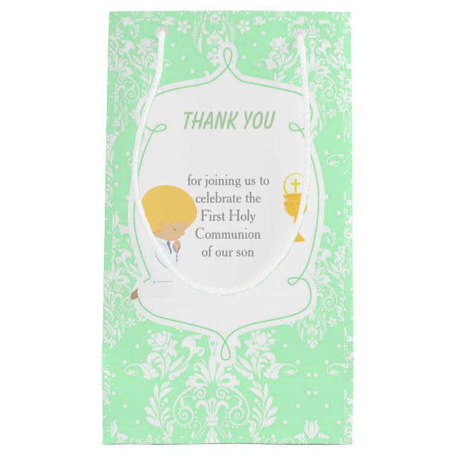 First Communion Blonde Hair Boy Danke Kleine Geschenktüte (Vorderseite)