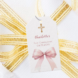 First Communion blush pink bow cross girl DIY Geschenkanhänger