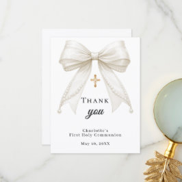 First Communion bow white ivory pearls Dankeskarte