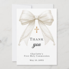 First Communion bow white ivory pearls Dankeskarte