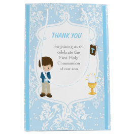 First Communion Brünett Hair Boy Vielen Dank Mittlere Geschenktüte