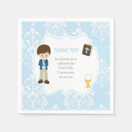 First Communion Brünett Hair Boy Vielen Dank Serviette