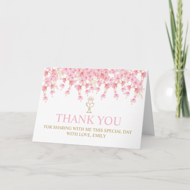 First Communion Cherry Blossom thank you card Dankeskarte (Vorderseite)