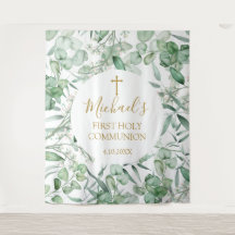 First Communion Eucalyptus greenery backdrop