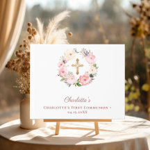 First Communion floral wreath pink girl