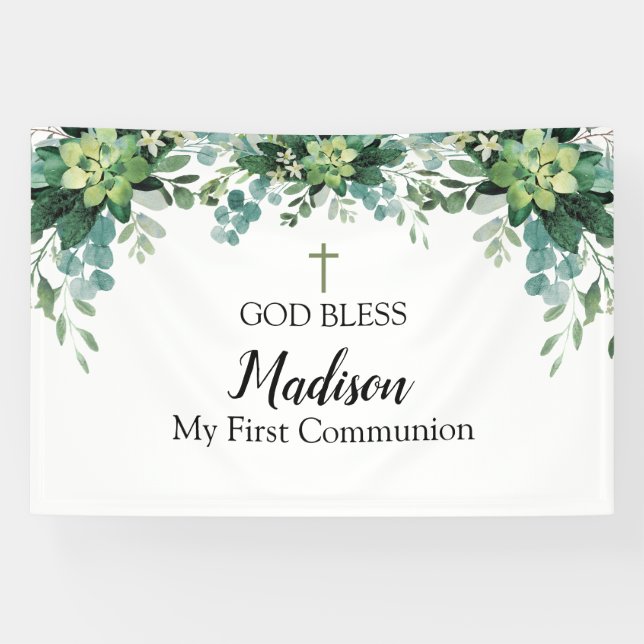 First Communion Greenery backdrop Banner (Horizontal)