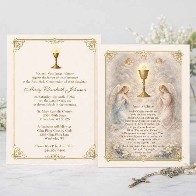 First Communion Invitation Anima Christi Einladung (Anima Christi First Holy Communion Invitations )