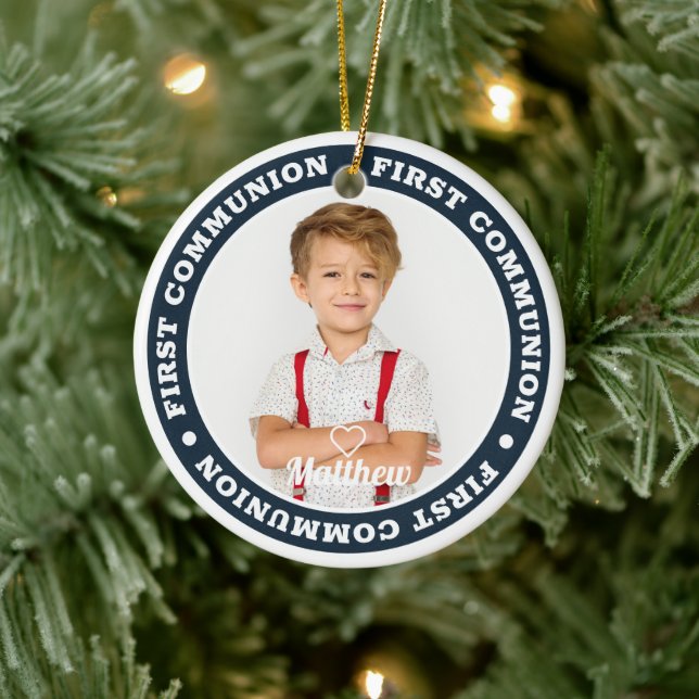 First Communion Modern Custom Foto von Keepsake Keramik Ornament (Baum)