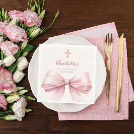 First Communion pink bow cream cross luncheon Serviette