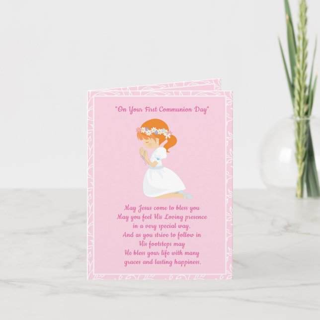 First Communion Red Hair Girl Karte (Vorderseite)