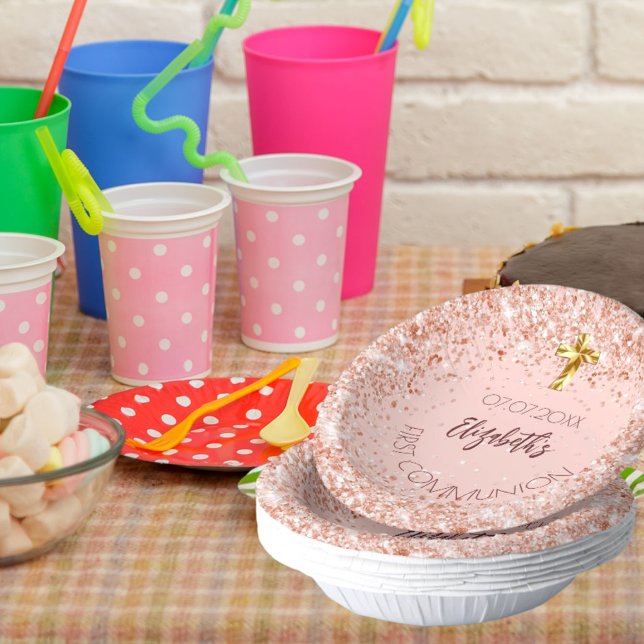 First Communion Rose gold confetti Mädchenname Pappteller (Von Creator hochgeladen)