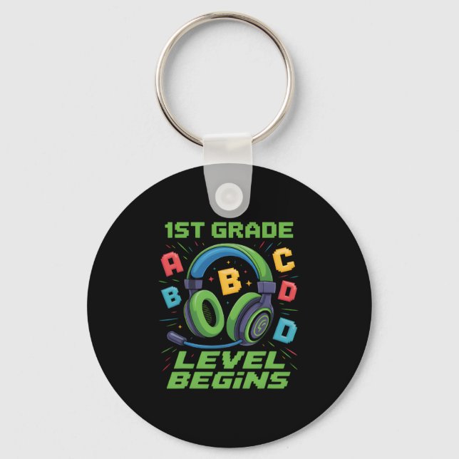 First Day Of 1st Grade Level Begins Shirt Gamer Bo Schlüsselanhänger (Vorderseite)