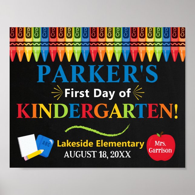 First Day of Kindergarten School Sign Poster (Vorne)