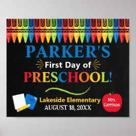 First Day of Preschool School Sign - PreK Sign Poster