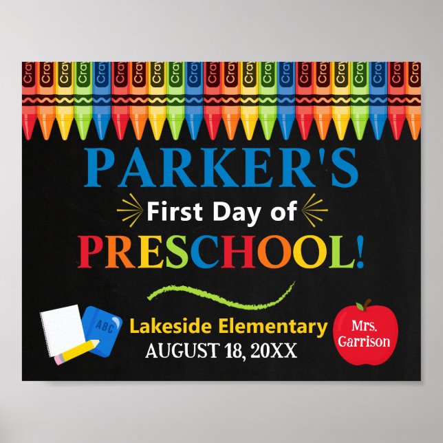 First Day of Preschool School Sign - PreK Sign Poster (Vorne)