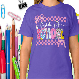 First Day of School Checkered Coquette Bow Preppy T-Shirt