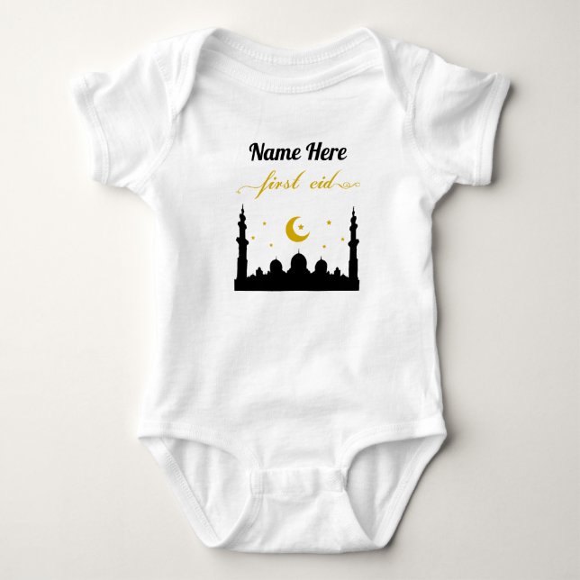 First Eid Individuelle Name Baby Bodysuit Baby Strampler (Vorderseite)