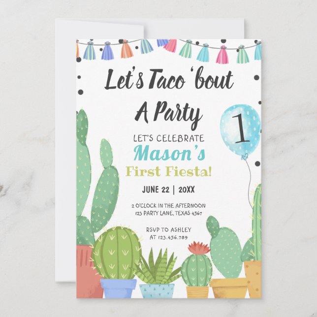 First Fiesta Boy Taco Bout Ein Party Kakteen Gebur Einladung (Vorderseite)