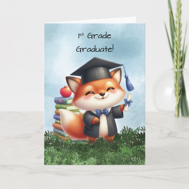 First Grade Abschluss Boy Fox Herzlichen Glückwuns Karte (Vorderseite)