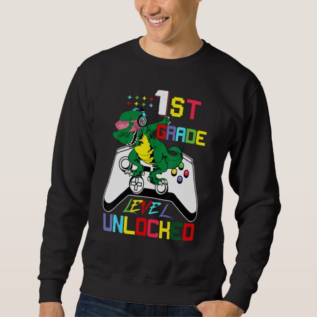 First Grade Dinosaur Dabbing Video Game Back To Sc Sweatshirt (Vorderseite)