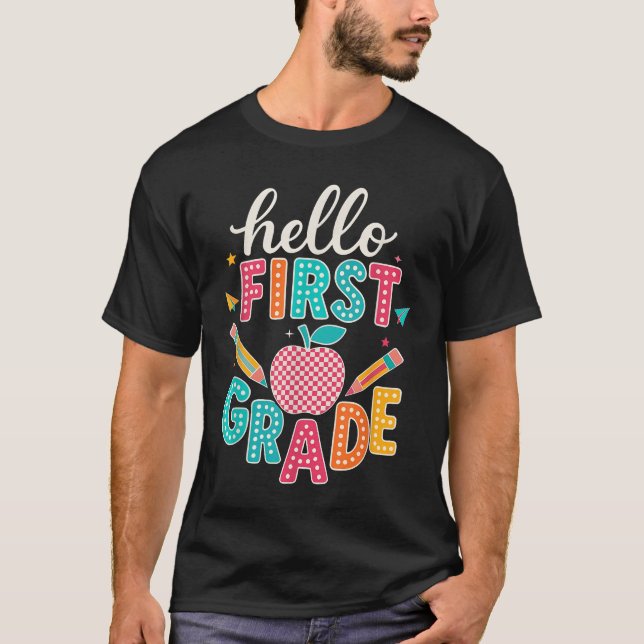 First Grade Girl Back To School Hello First Grade  T-Shirt (Vorderseite)