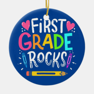 First Grade Rocks Team 1st Grade Teacher Keramik Ornament