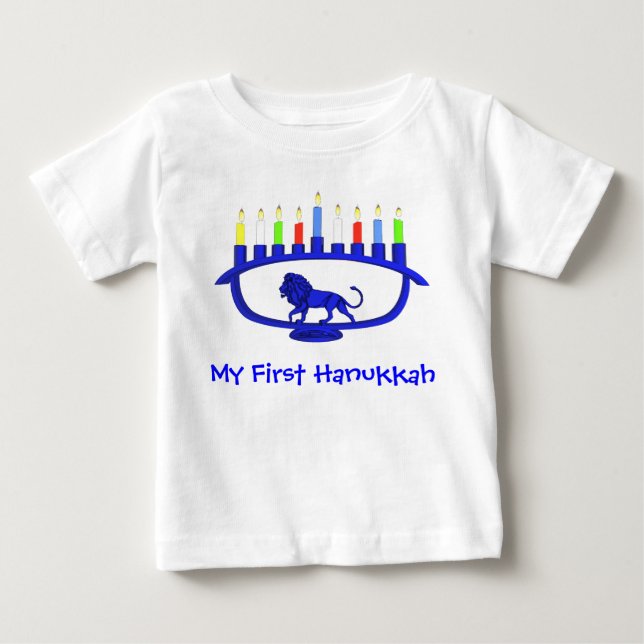 First Hanukkah Lion Menorah Baby T-shirt (Vorderseite)